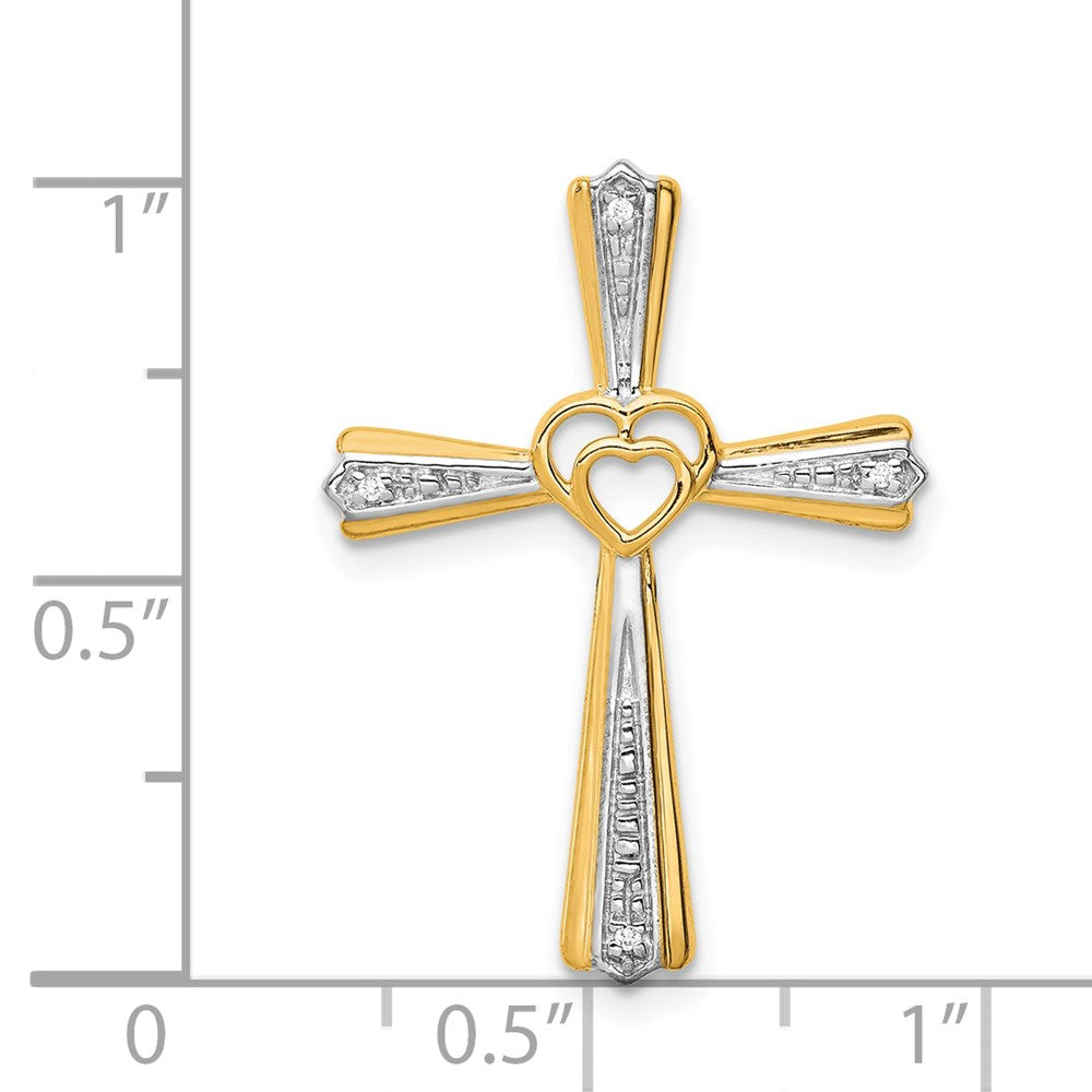 14K Yellow Gold Rhodium Real Diamond Cross Pendant