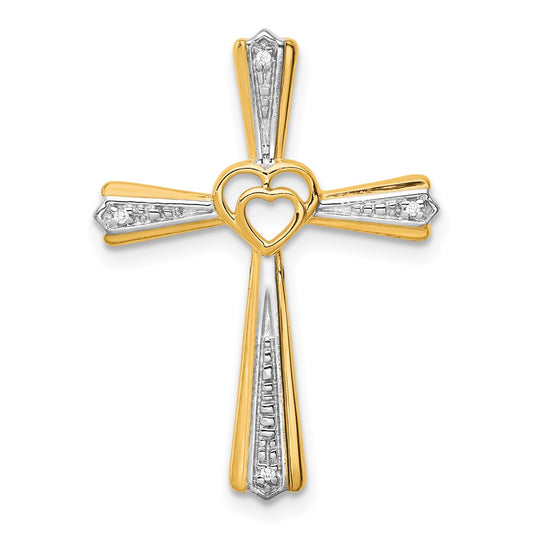 14K Yellow Gold Rhodium Real Diamond Cross Pendant