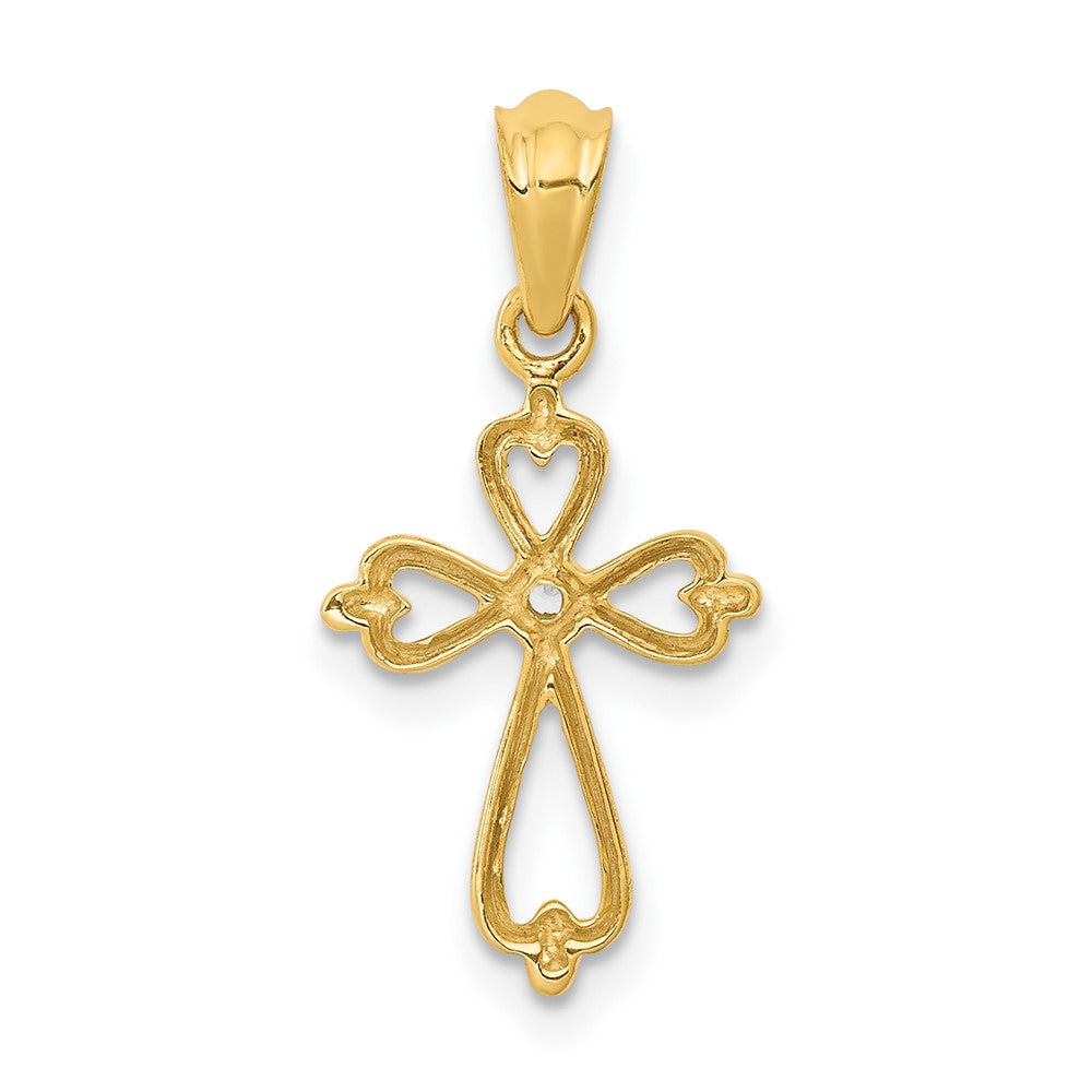 14K Yellow Gold Real Diamond Accented Cross Pendant