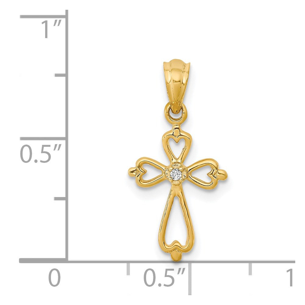 14K Yellow Gold Real Diamond Accented Cross Pendant