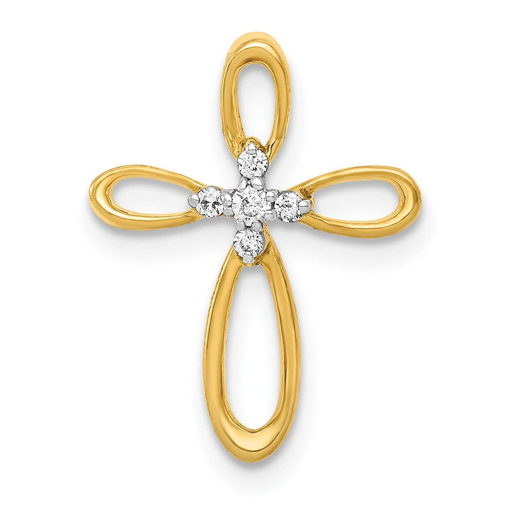 Solid 14k Yellow Gold Simulated CZ Cross Slide Pendant