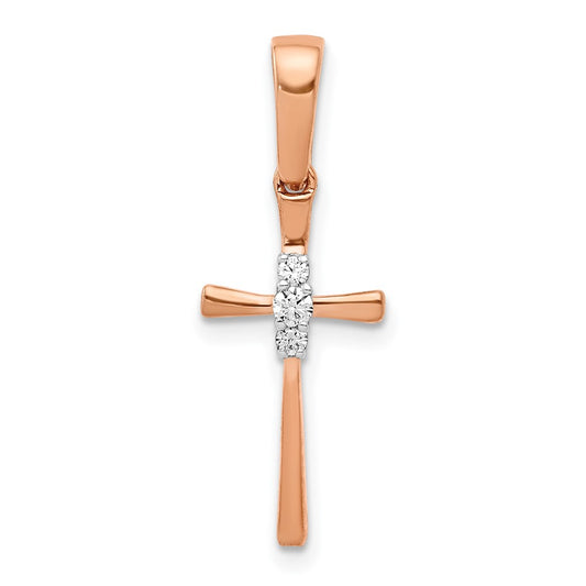 Solid 14k Rose Gold 1/20ct. Simulated CZ Cross Pendant