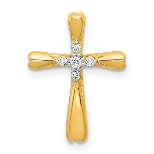 Solid 14k Yellow Gold Simulated CZ Cross Slide Pendant