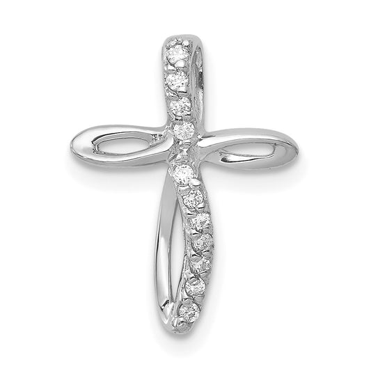 14k White Gold AA Real Diamond Cross Pendant