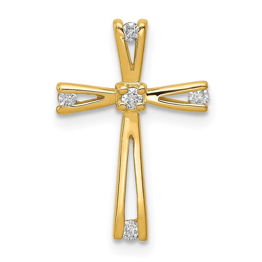 14K Yellow Gold AA Real Diamond Cross Pendant