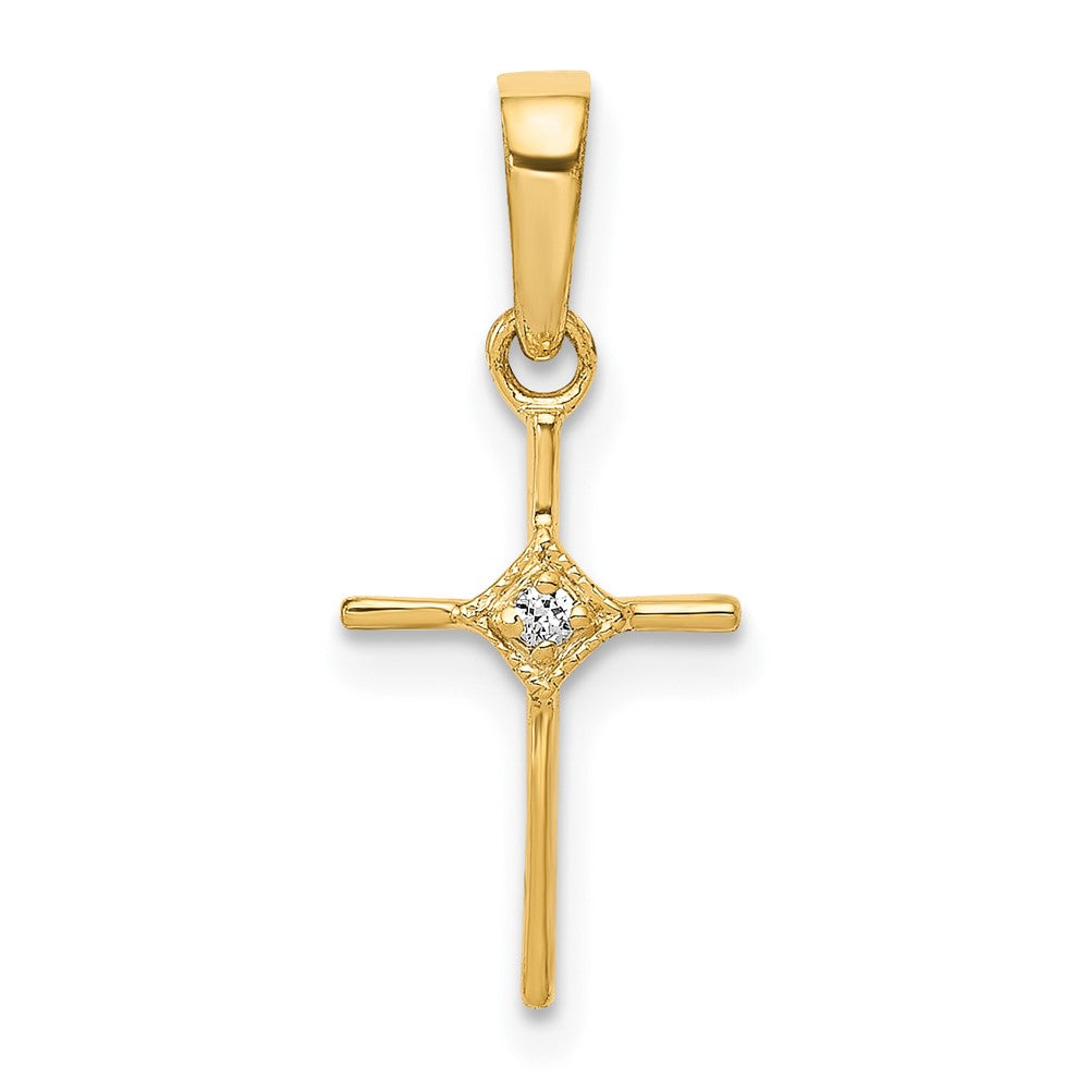 14K Yellow Gold Small .01ct. Real Diamond Cross Pendant