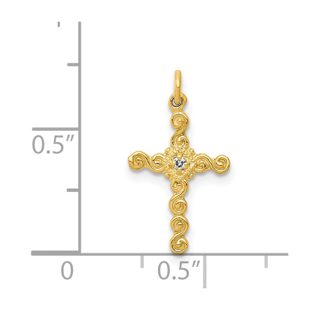 14K Yellow Gold Small .01ct. Real Diamond Cross Charm