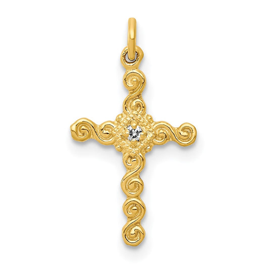 14K Yellow Gold Small .01ct. Real Diamond Cross Charm