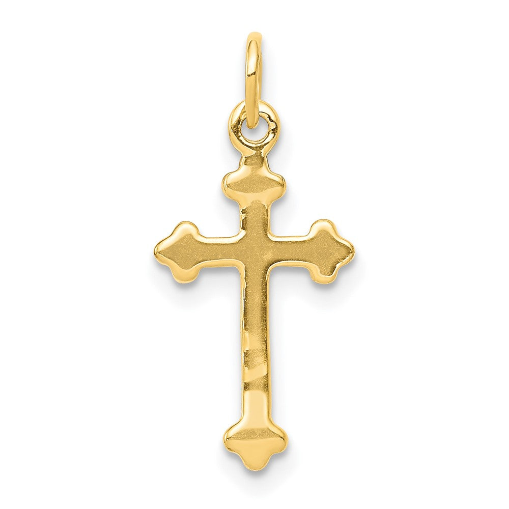 14K Yellow Gold Small Real Diamond Budded Cross Pendant