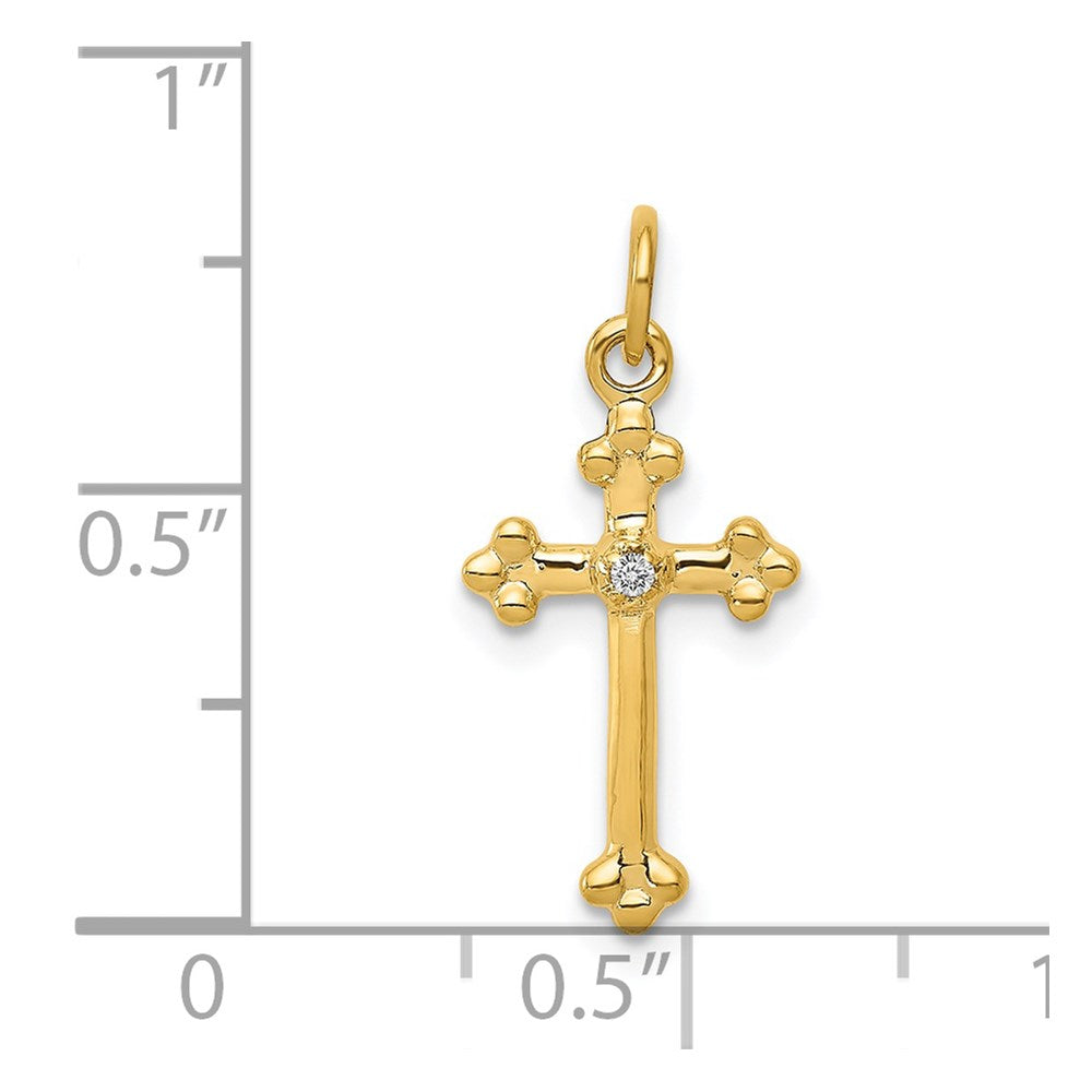 14K Yellow Gold Small Real Diamond Budded Cross Pendant