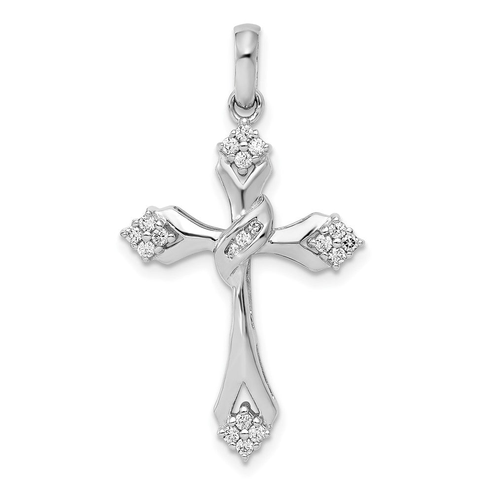 Solid 14k White Gold 1/5ct. Simulated CZ Cross Pendant