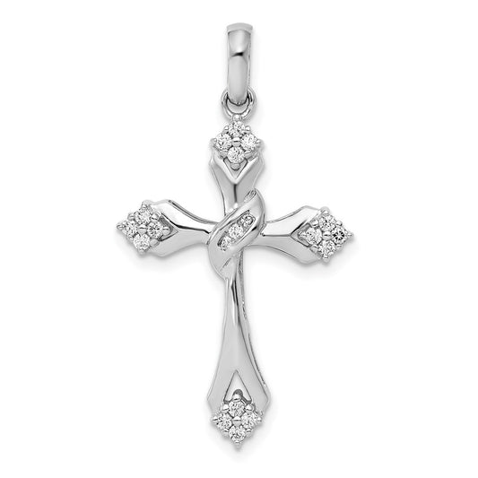 Solid 14k White Gold 1/5ct. Simulated CZ Cross Pendant