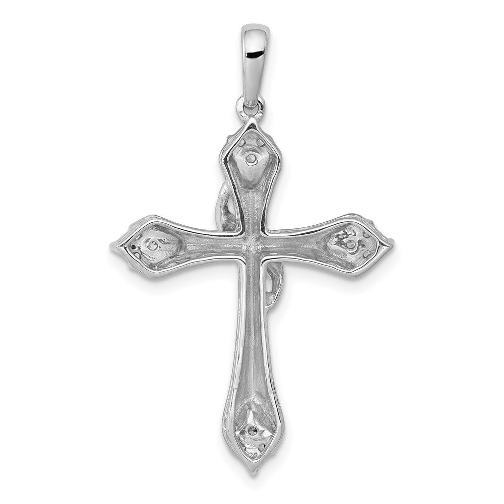 Solid 14k White Gold 1/6ct. Simulated CZ Cross Pendant