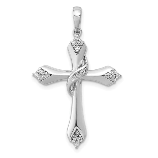 Solid 14k White Gold 1/6ct. Simulated CZ Cross Pendant