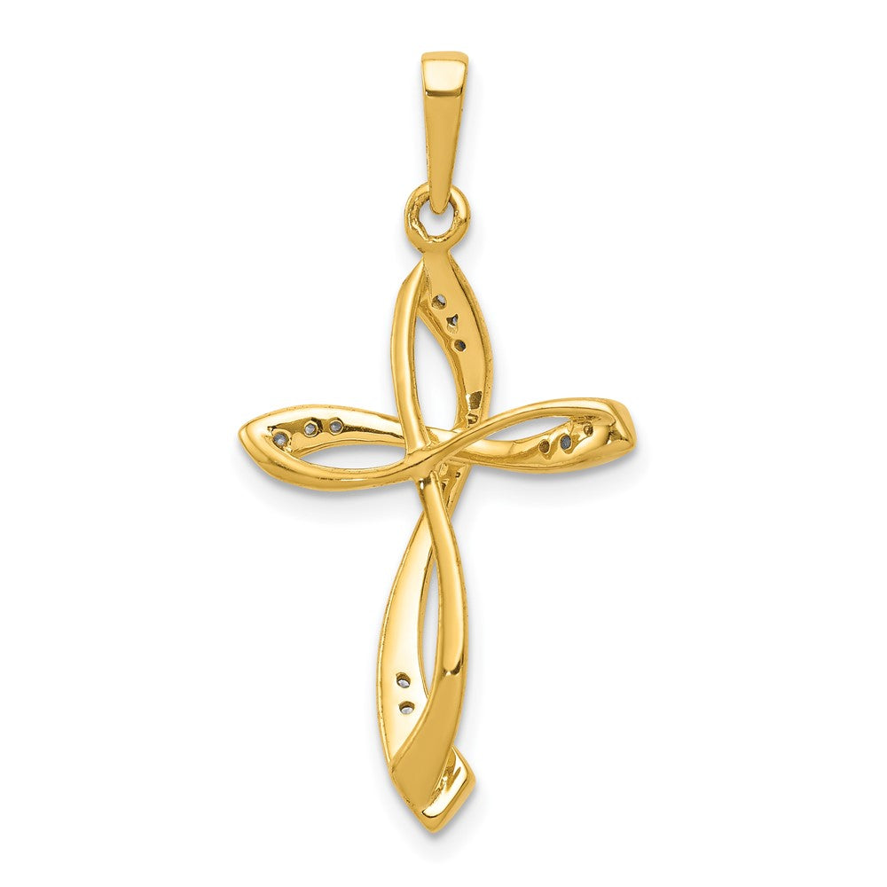 14K Yellow Gold 1/10ct. Real Diamond Cross Pendant