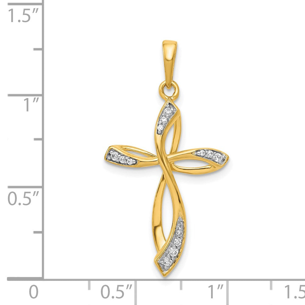 14K Yellow Gold 1/10ct. Real Diamond Cross Pendant