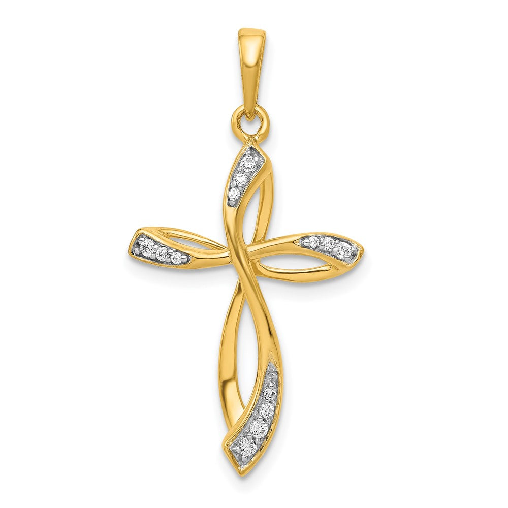 14K Yellow Gold 1/10ct. Real Diamond Cross Pendant