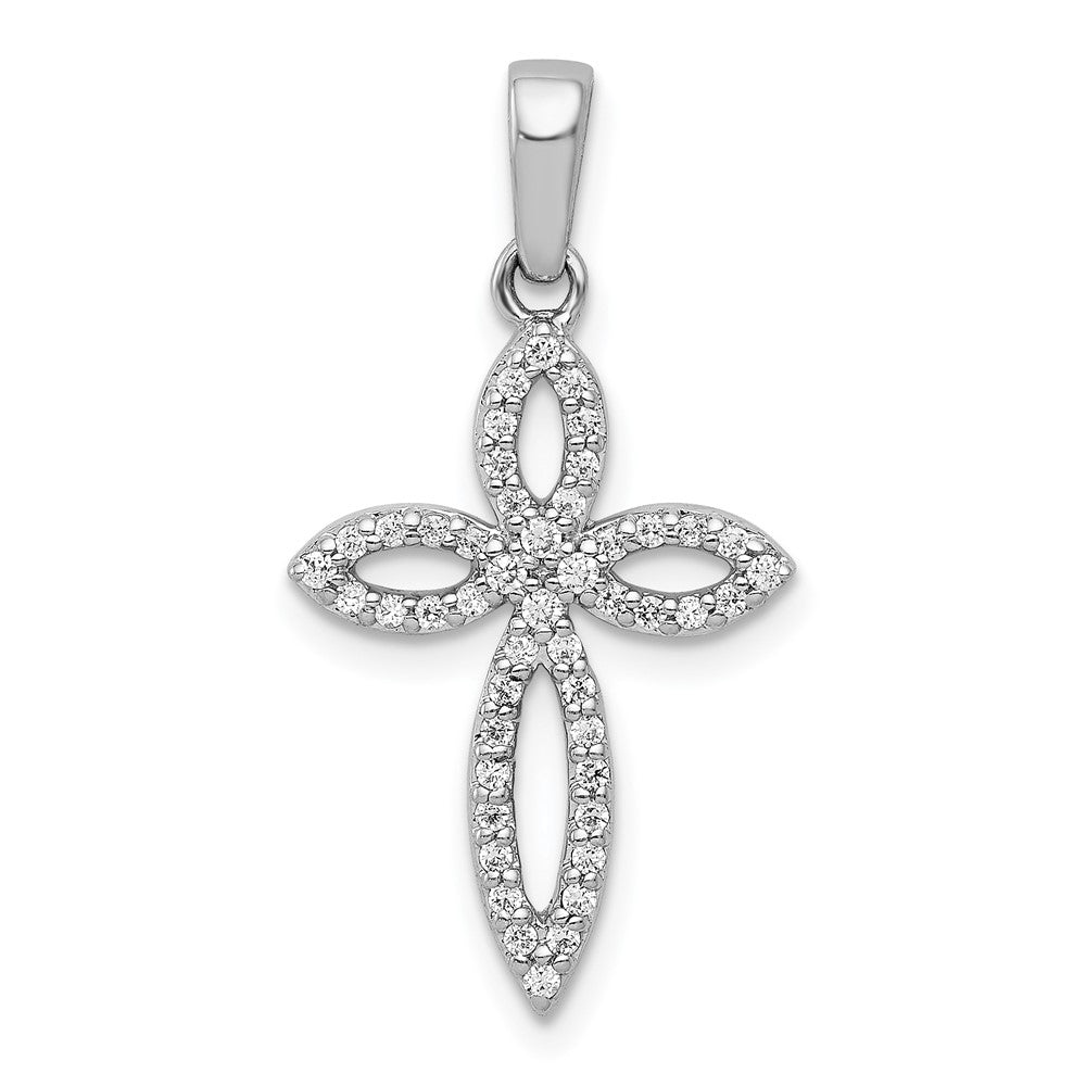 14k White Gold 1/5ct. Real Diamond Cross Pendant