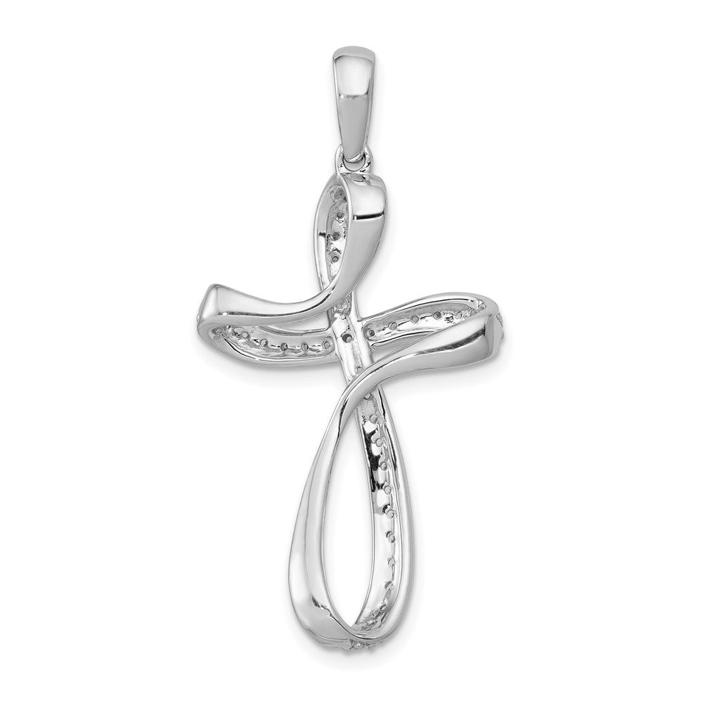 Solid 14k White Gold 1/5ct. Simulated CZ Cross Pendant