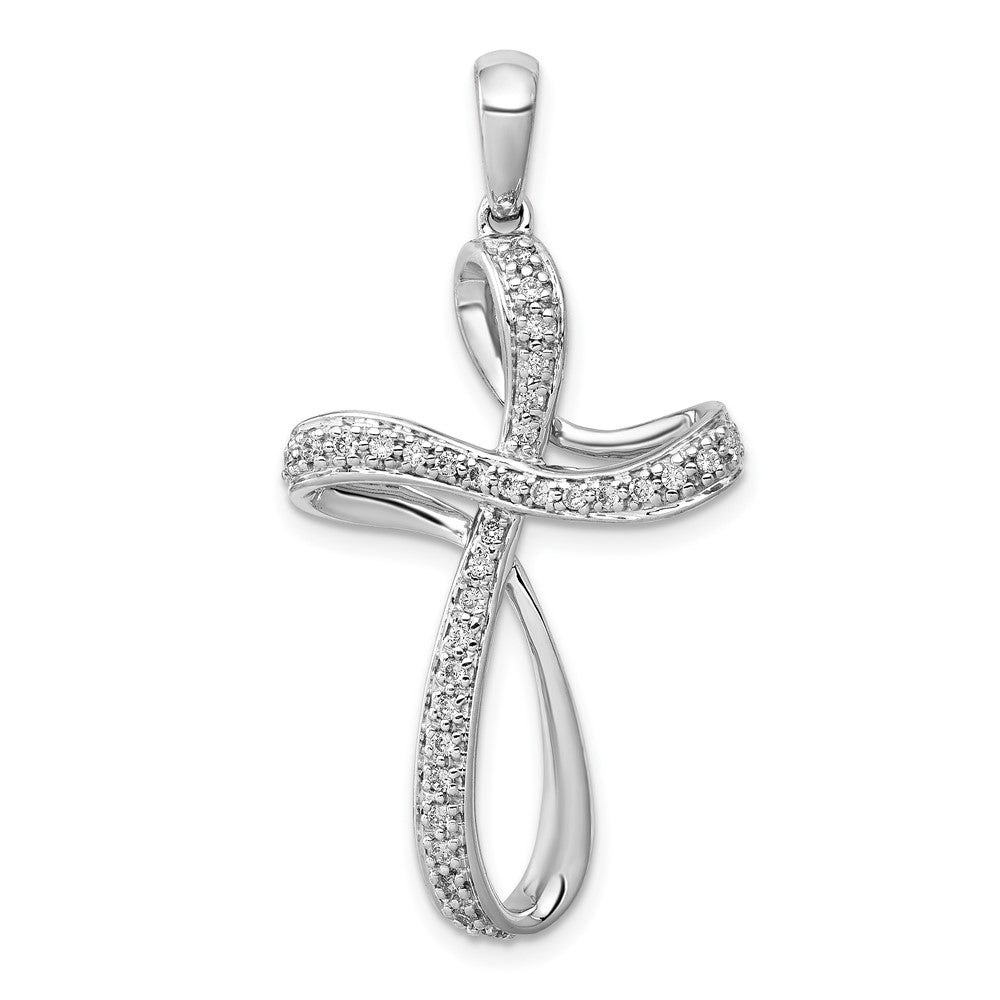 Solid 14k White Gold 1/5ct. Simulated CZ Cross Pendant