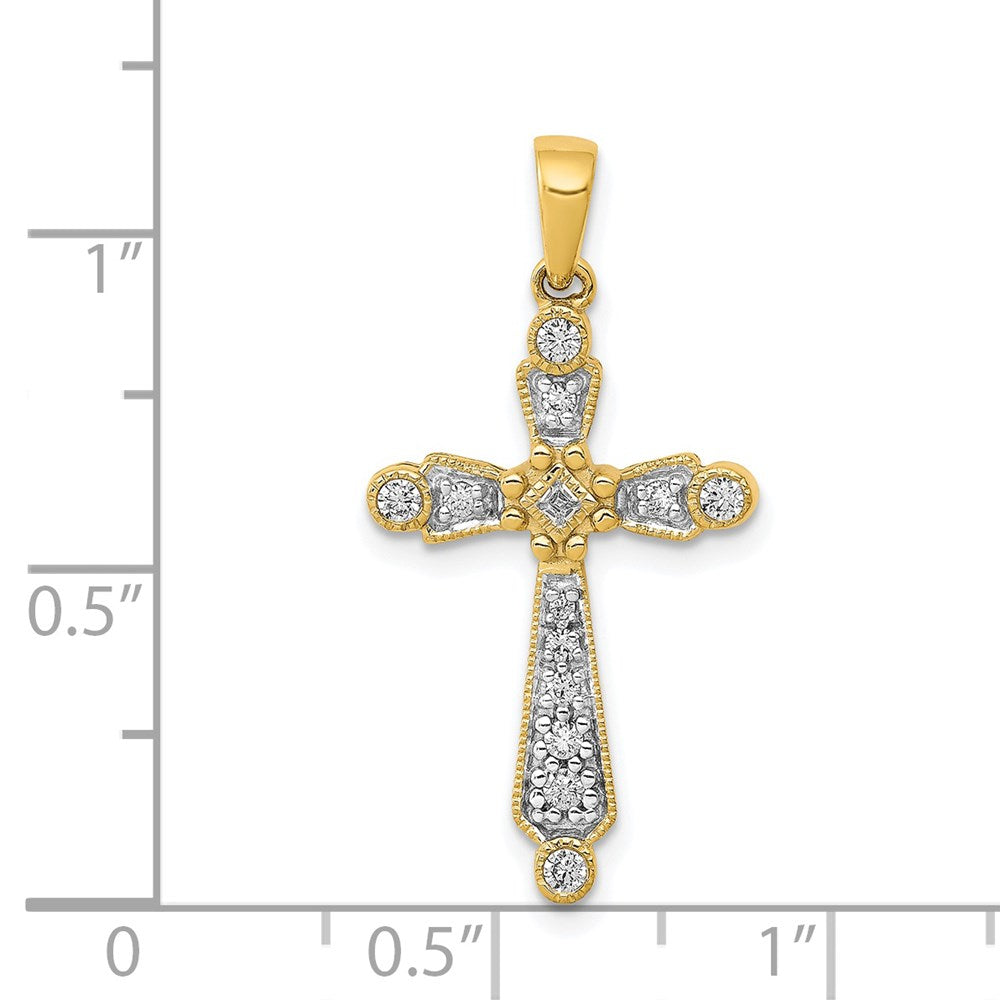 14K Yellow Gold 1/5ct. Real Diamond Cross Pendant