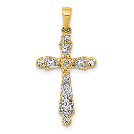 14K Yellow Gold 1/5ct. Real Diamond Cross Pendant