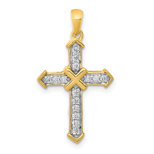 14K Yellow Gold Passion Real Diamond Cross Pendant