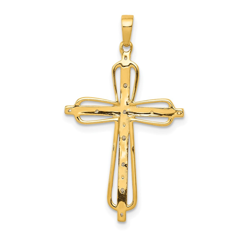 14k Yellow Gold & rhodium Real Diamond Cross Pendant