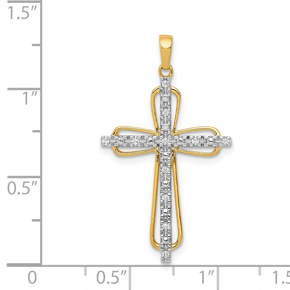 14k Yellow Gold & rhodium Real Diamond Cross Pendant