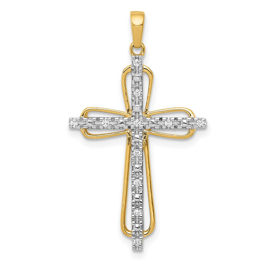 14k Yellow Gold & rhodium Real Diamond Cross Pendant