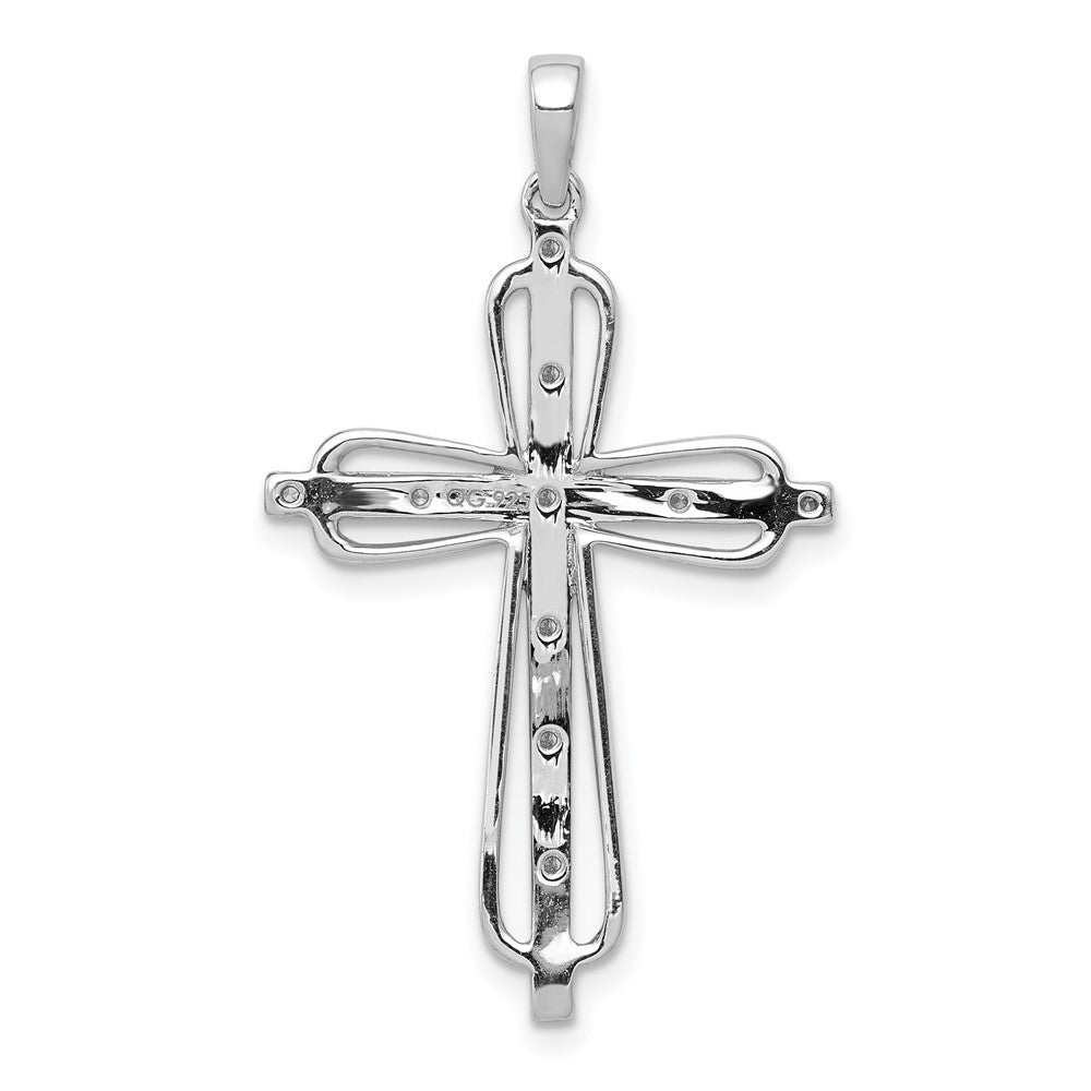 Solid 14k Yellow & Rhodium .06ct. Simulated CZ Cross Pendant