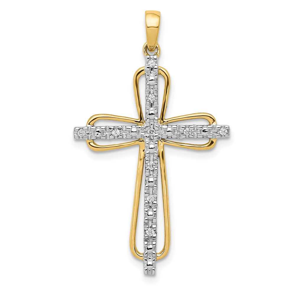 Solid 14k Yellow & Rhodium .06ct. Simulated CZ Cross Pendant