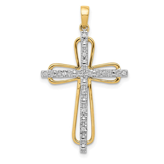 Solid 14k Yellow & Rhodium .06ct. Simulated CZ Cross Pendant