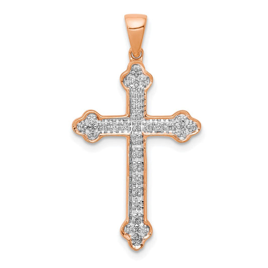 14k Rose Gold & Rhodium Real Diamond Cross Pendant