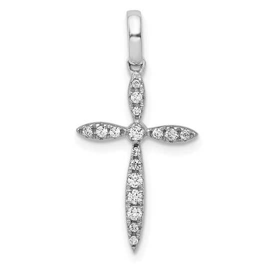 14k White Gold 1/6ct. Real Diamond Cross Pendant