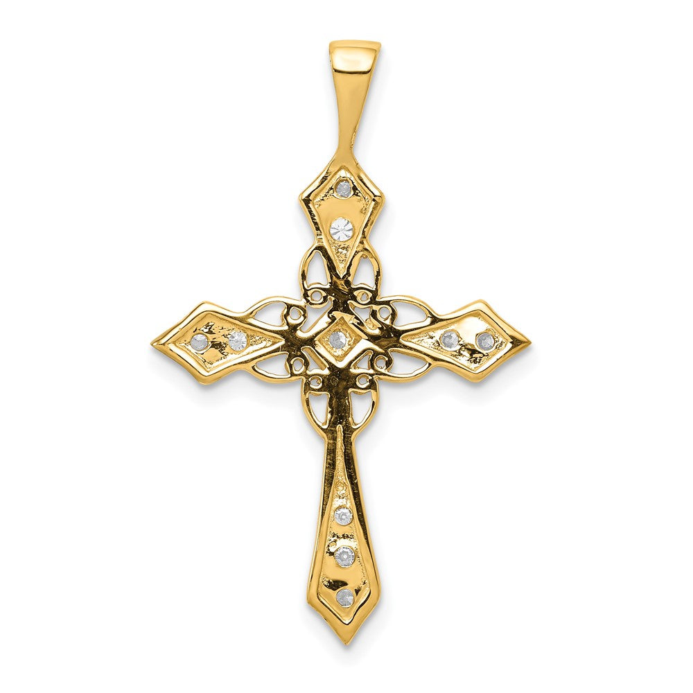 14K Yellow Gold AA Real Diamond Passion Cross Pendant