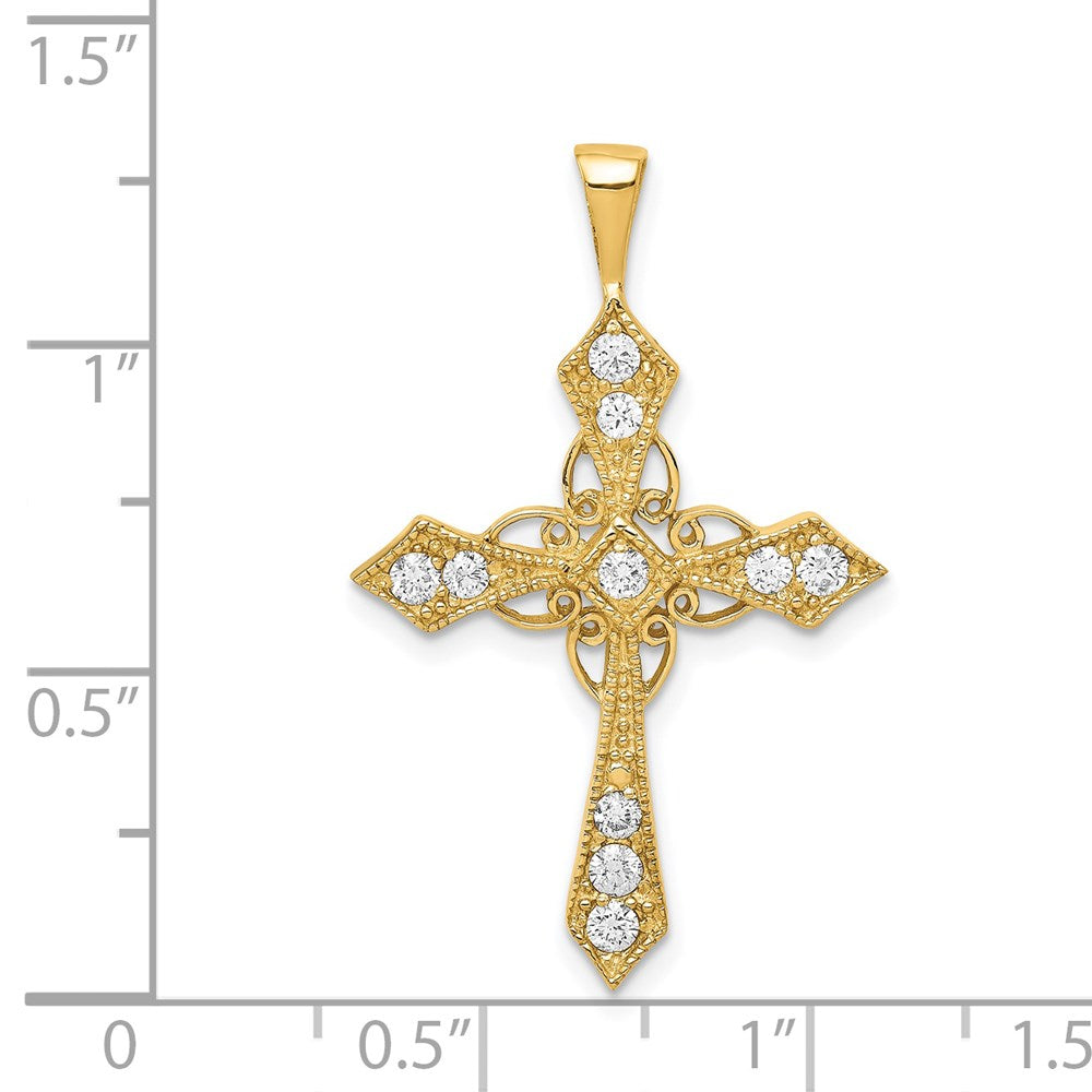 14K Yellow Gold AA Real Diamond Passion Cross Pendant