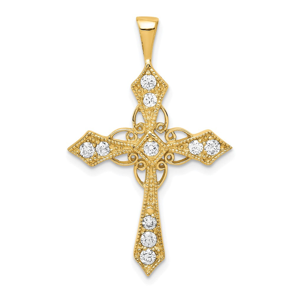 14K Yellow Gold AA Real Diamond Passion Cross Pendant