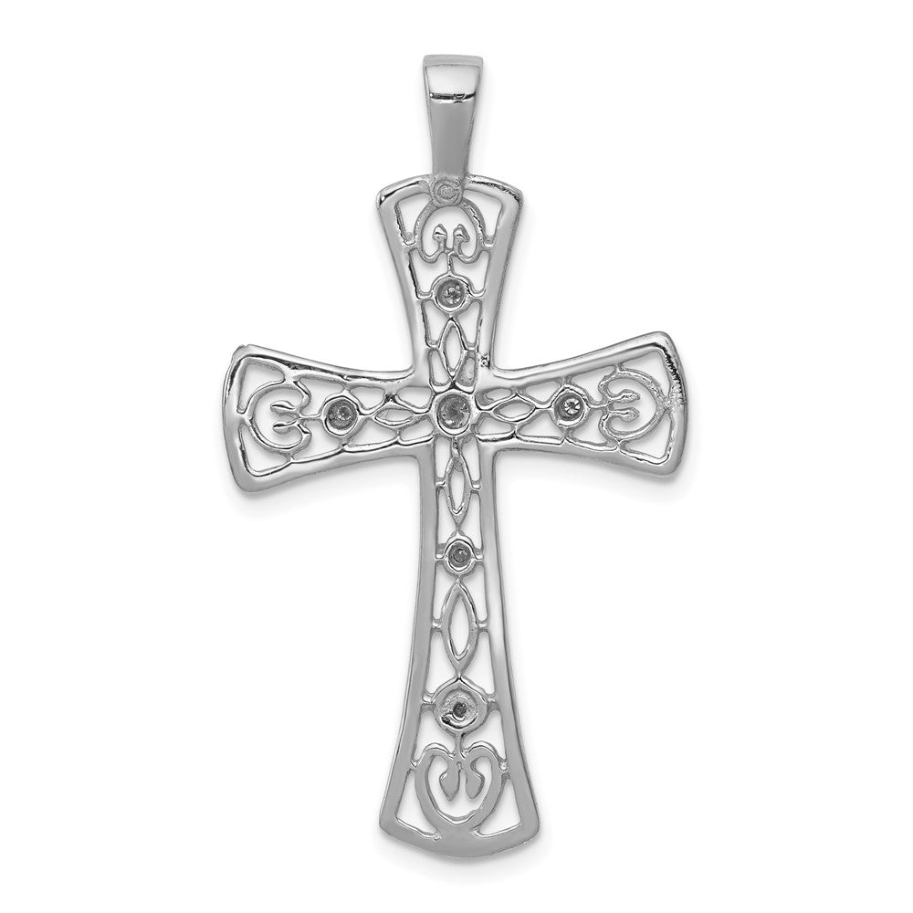 14k White Gold AA Real Diamond Cross Pendant