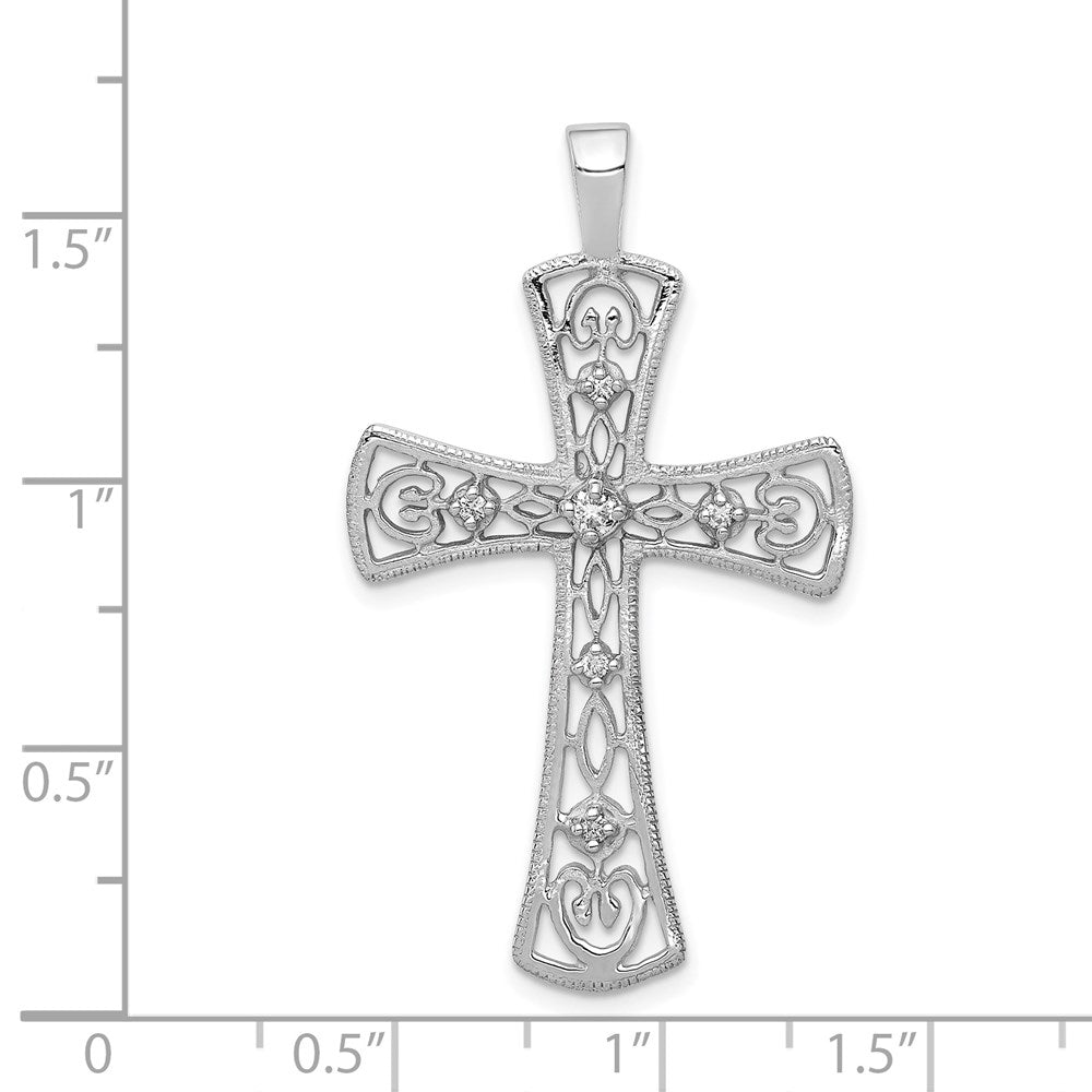 14k White Gold AA Real Diamond Cross Pendant