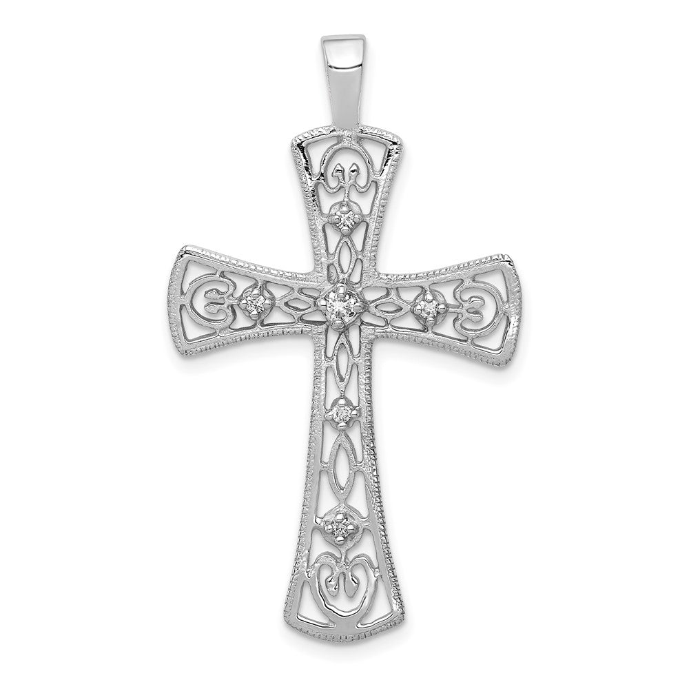 14k White Gold AA Real Diamond Cross Pendant