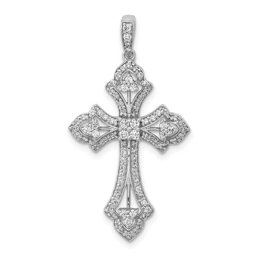 Solid 14k White Gold 1/2ct. Simulated CZ Fancy Cross Pendant