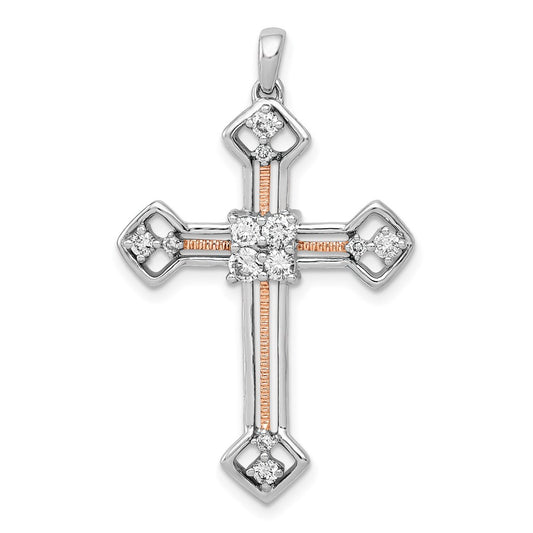 14k Two-Tone Gold 3/8ct. Real Diamond Cross Pendant