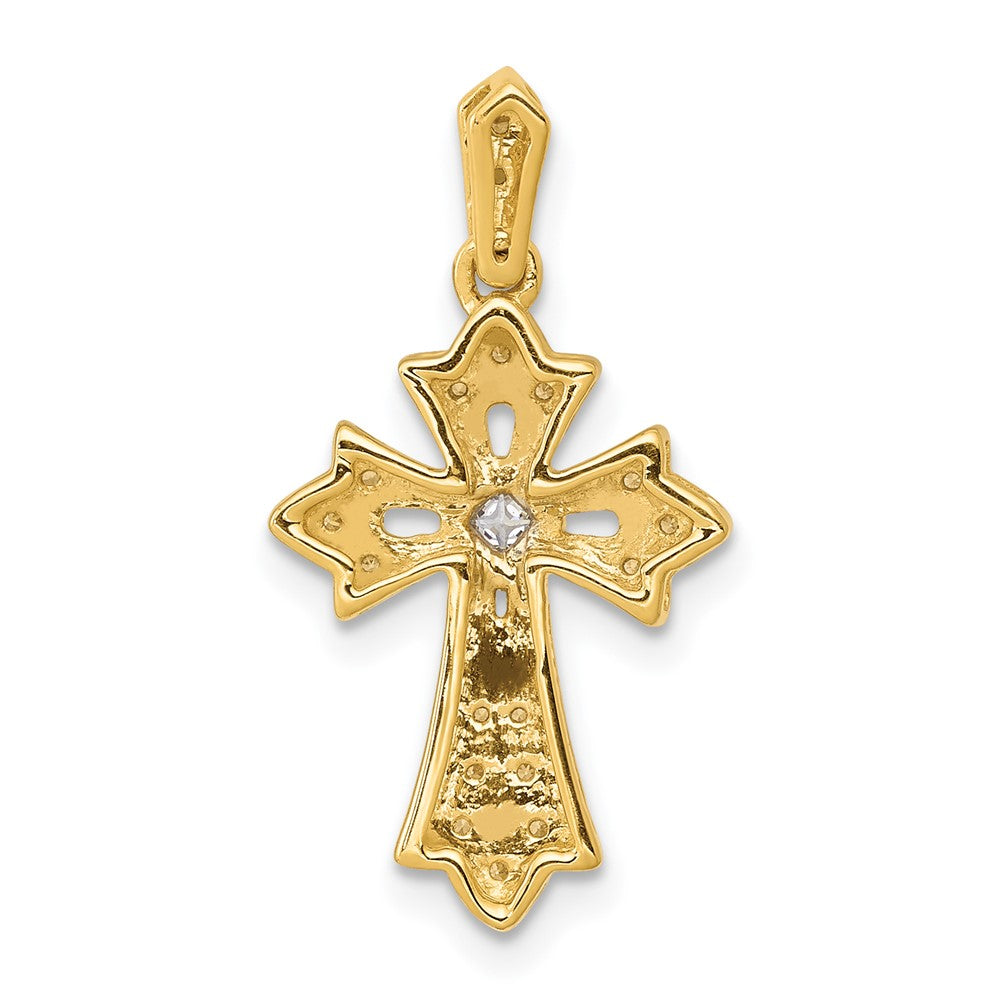 14K Yellow Gold 1/10ct. Real Diamond Fancy Cross Pendant