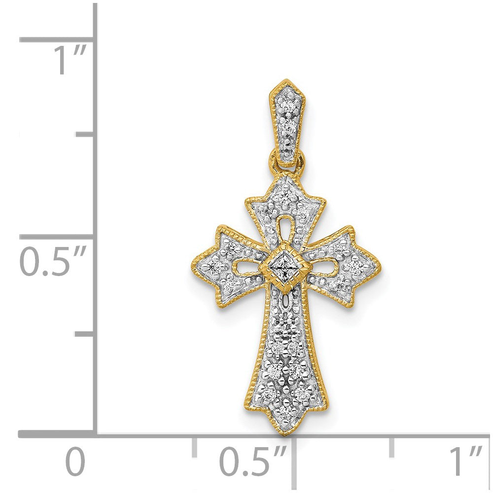 14K Yellow Gold 1/10ct. Real Diamond Fancy Cross Pendant