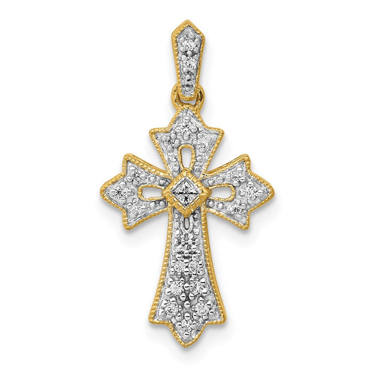 14K Yellow Gold 1/10ct. Real Diamond Fancy Cross Pendant