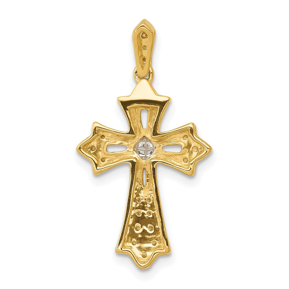 14K Yellow Gold 1/6ct. Real Diamond Fleur de Lis Cross Pendant