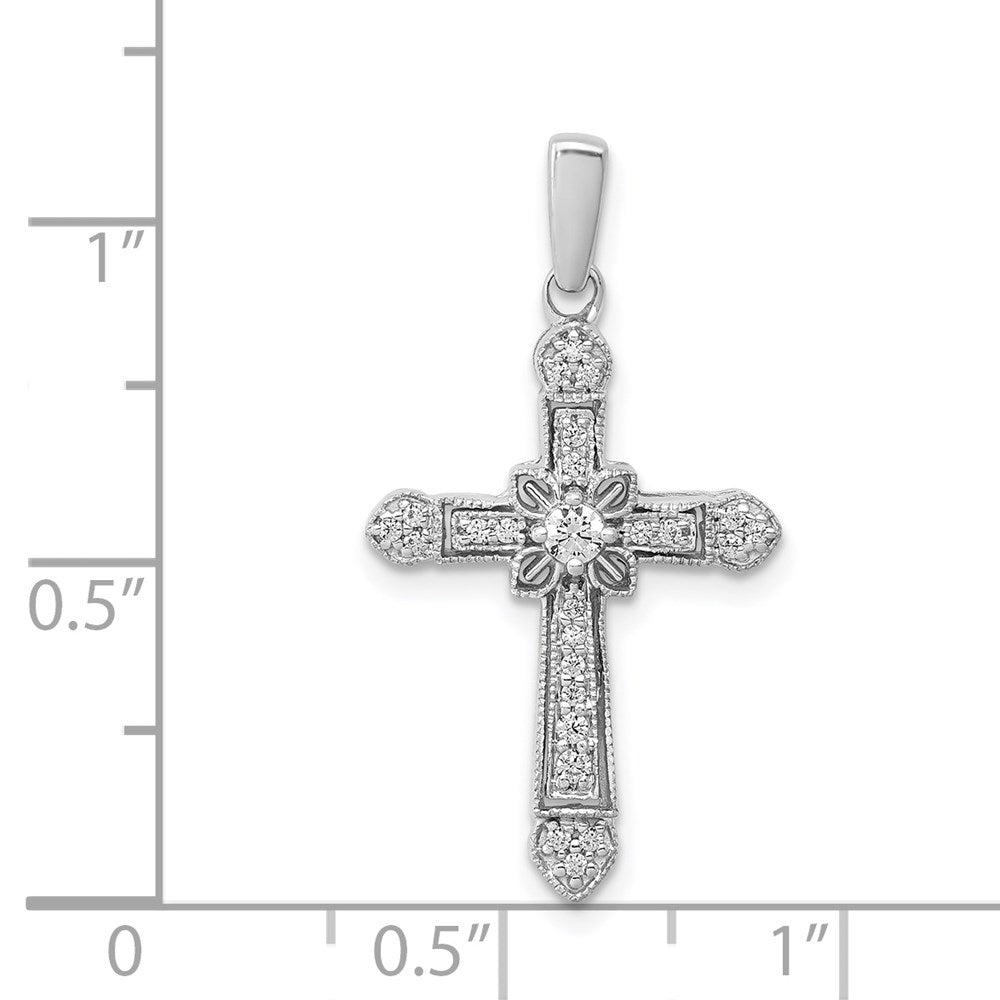 14k White Gold 1/6ct. Real Diamond Filigree Cross Pendant