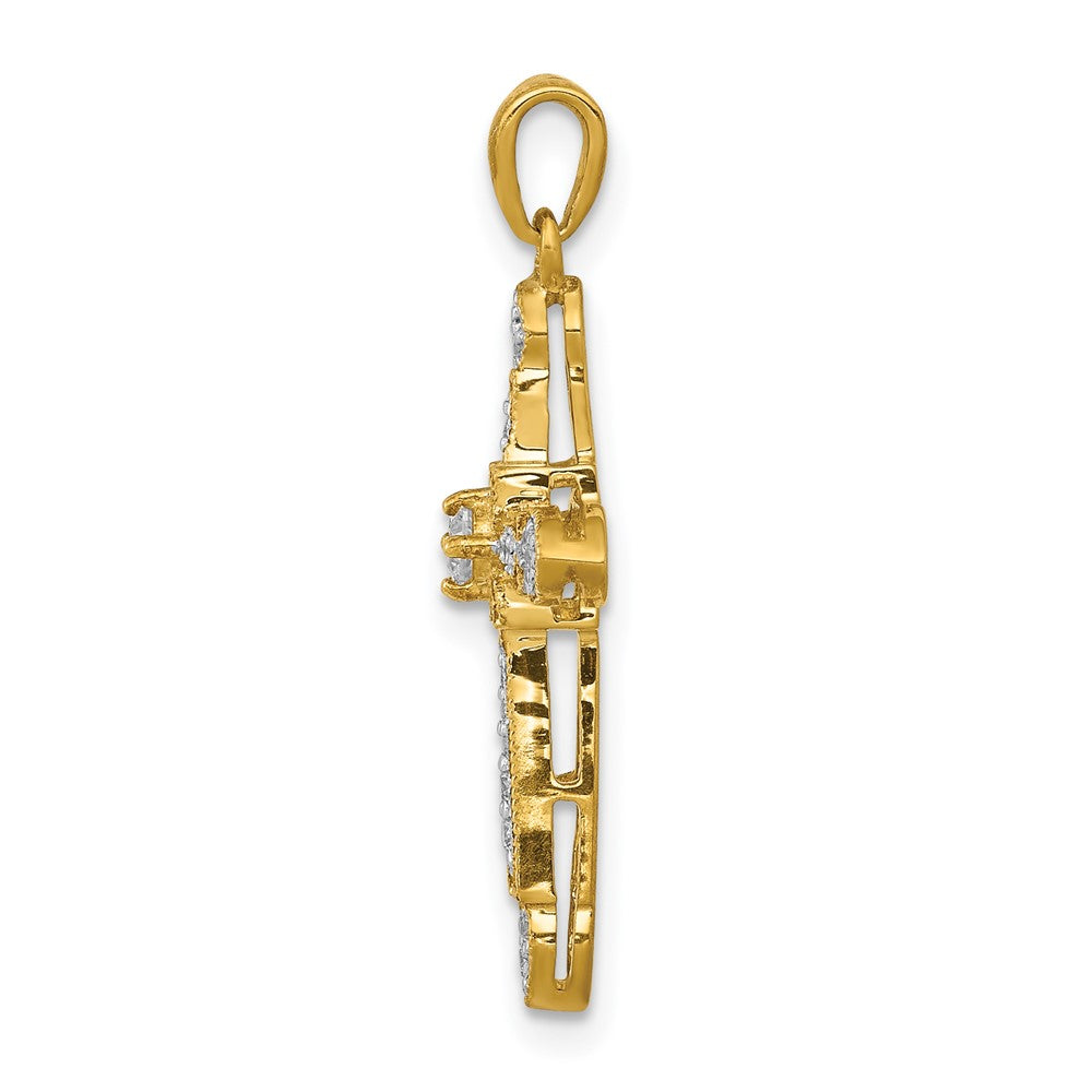 14K Yellow Gold 1/6ct. Real Diamond Filigree Cross Pendant