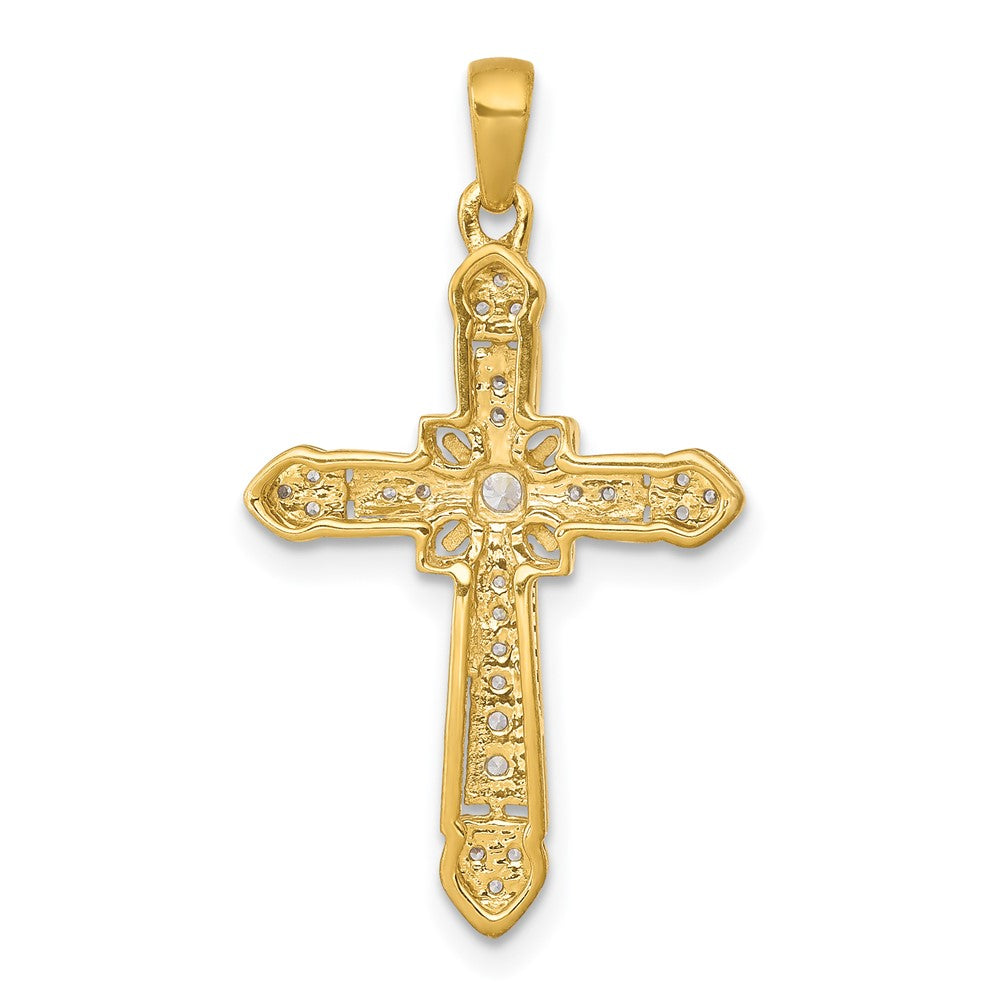 14K Yellow Gold 1/6ct. Real Diamond Filigree Cross Pendant